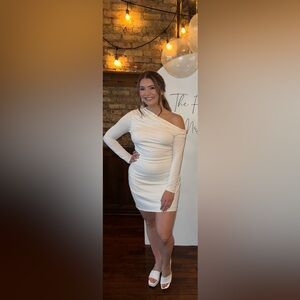 Long Sleeve One Shoulder White Dress